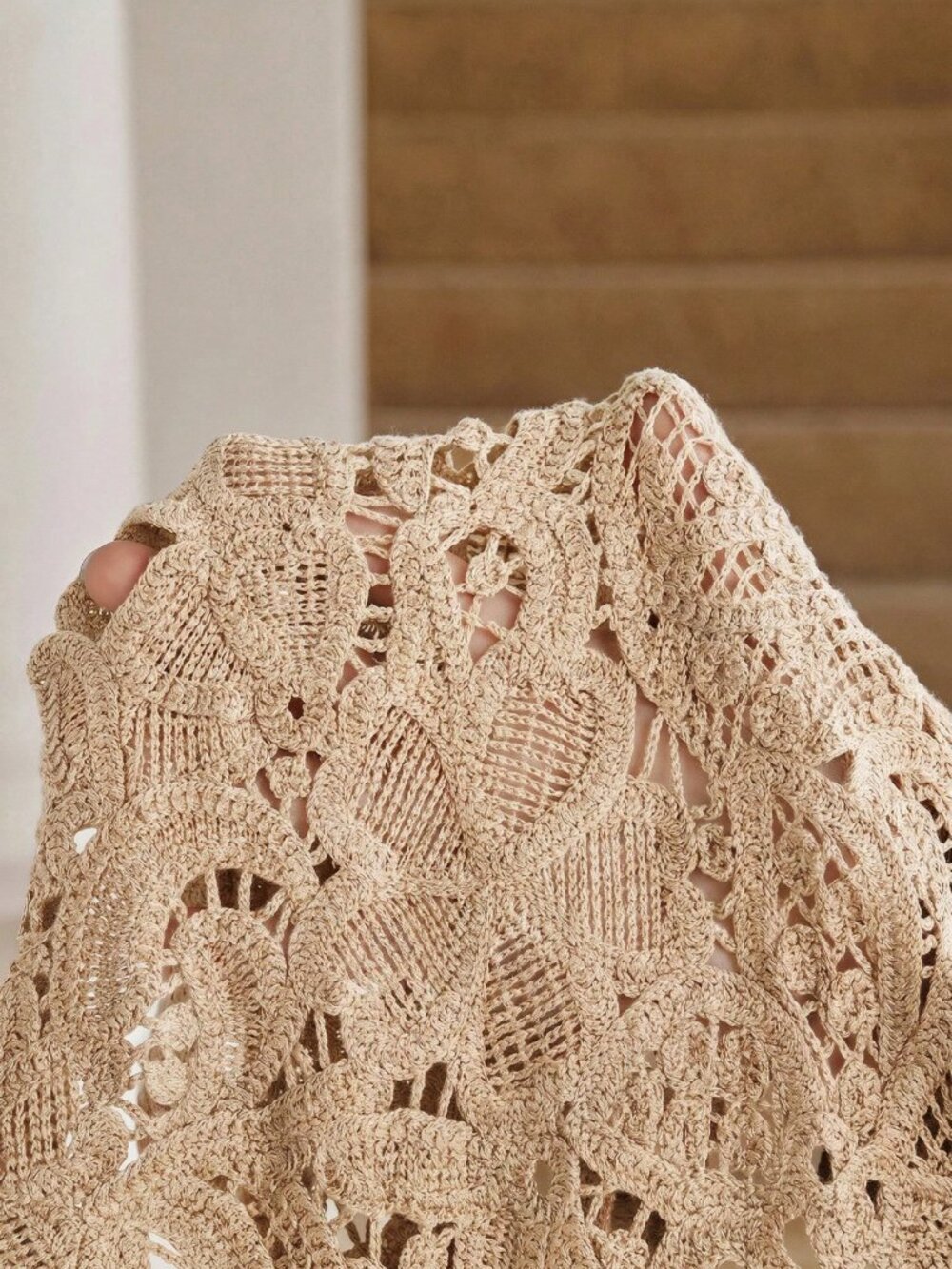 Apricot Romantic Hollow Crochet Women's Short Fitted Floral Camisole Top - Picture 7 of 7